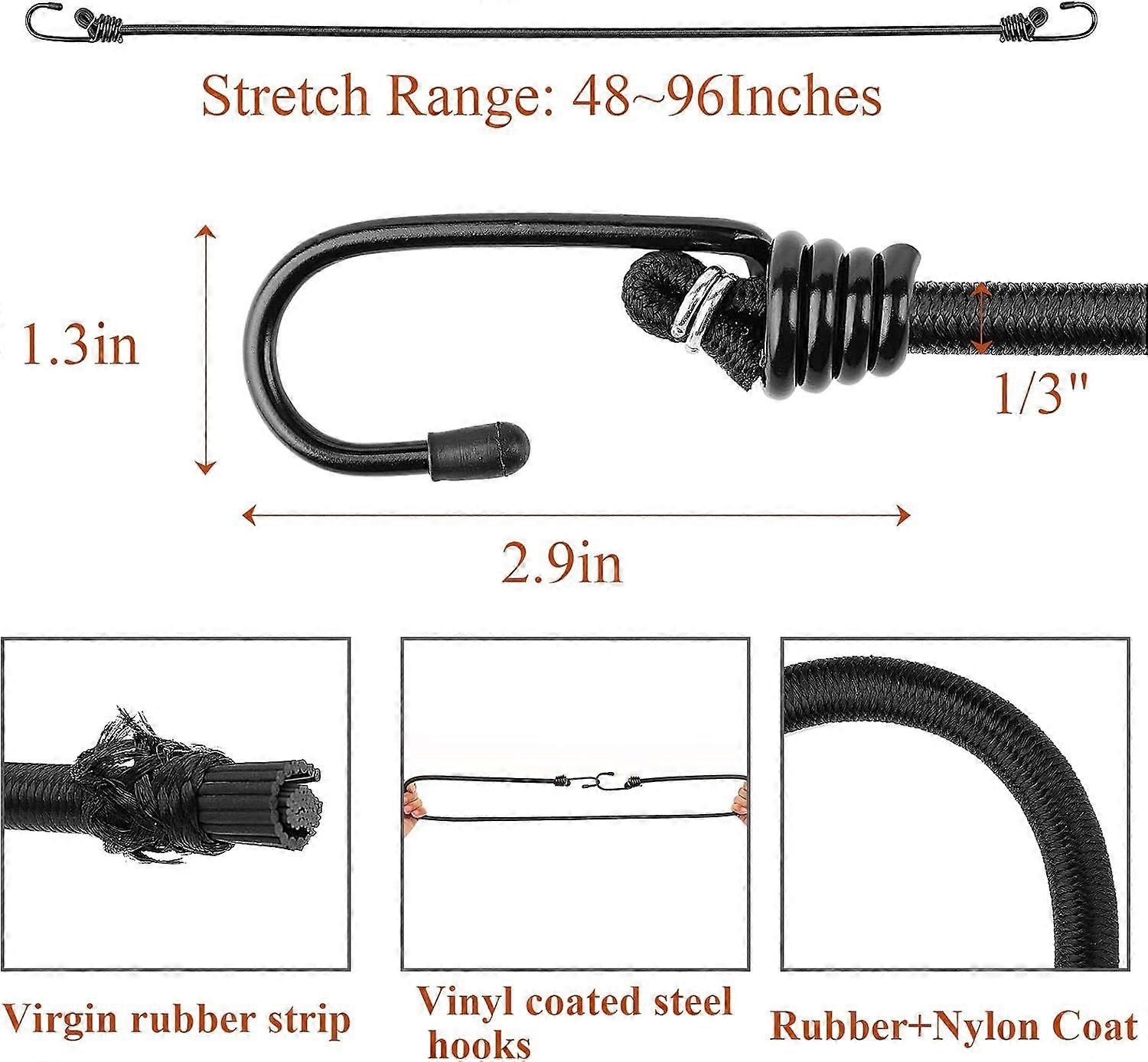 48 inch Black Bungee Cords with Hooks, 2 Pack