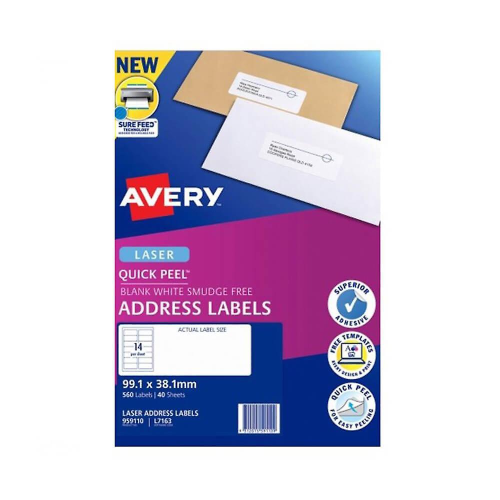 Avery Quick Peel Laser Address Label Permanent Adhesive Backed 40pk 14 Sheet