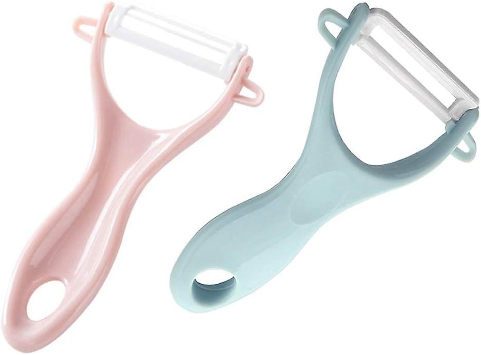 Fruit peeler, ceramic peeler, ceramic blade peeler for fruits, potatoes, sharp vegetables, set of 2-pink/blue