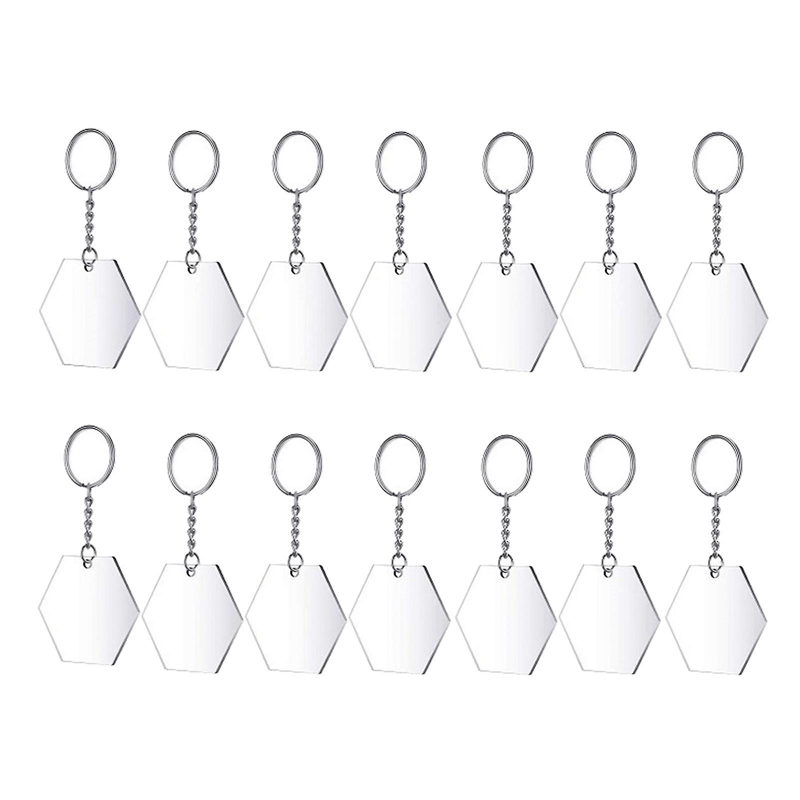 24pcs Transparent Hexagon Acrylic Key Chains Keychains Blanks Discs Keyring