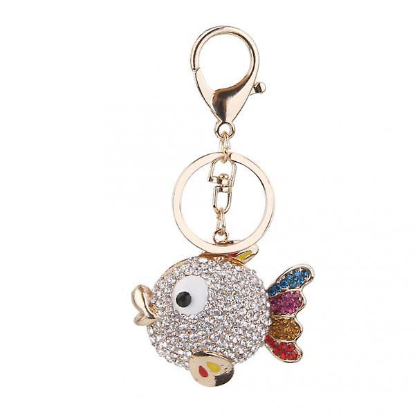 2Pcs Alloy Rhinestone Cute Fish Shape Pendant Keyring Keychain