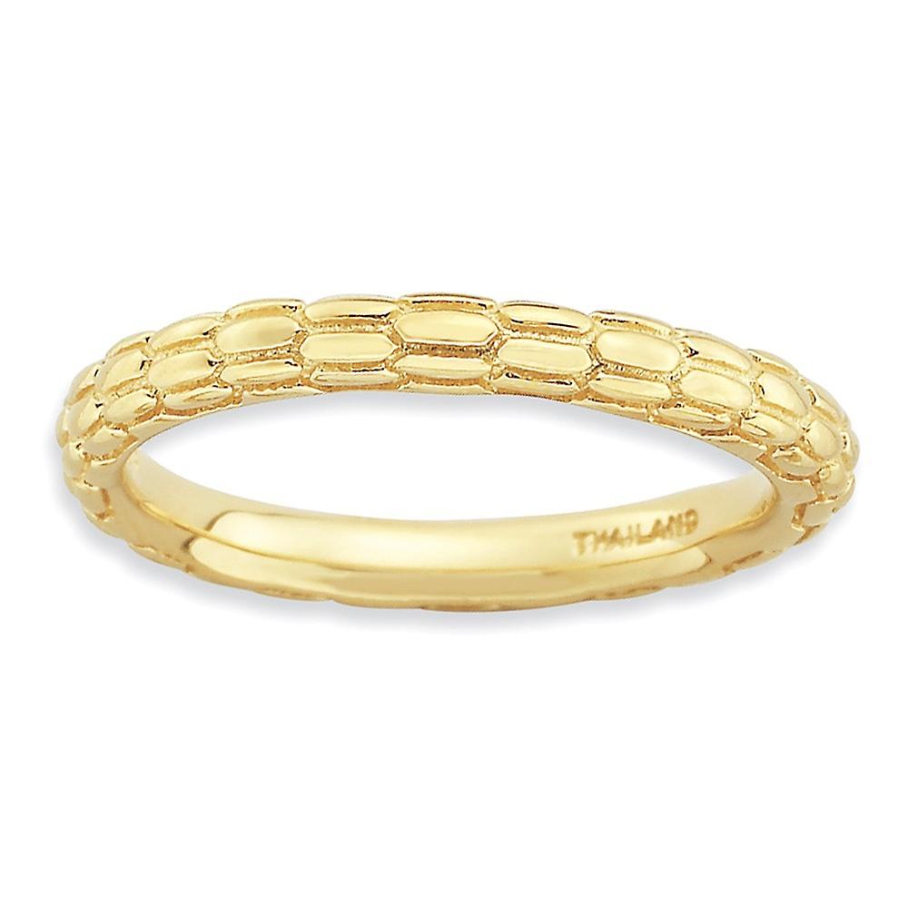 2.5mm 925 Sterling Silver Polished Patterned Stackable Gold Plated Domed Ring Stackable Ring for Women - Ring Size: 5 to