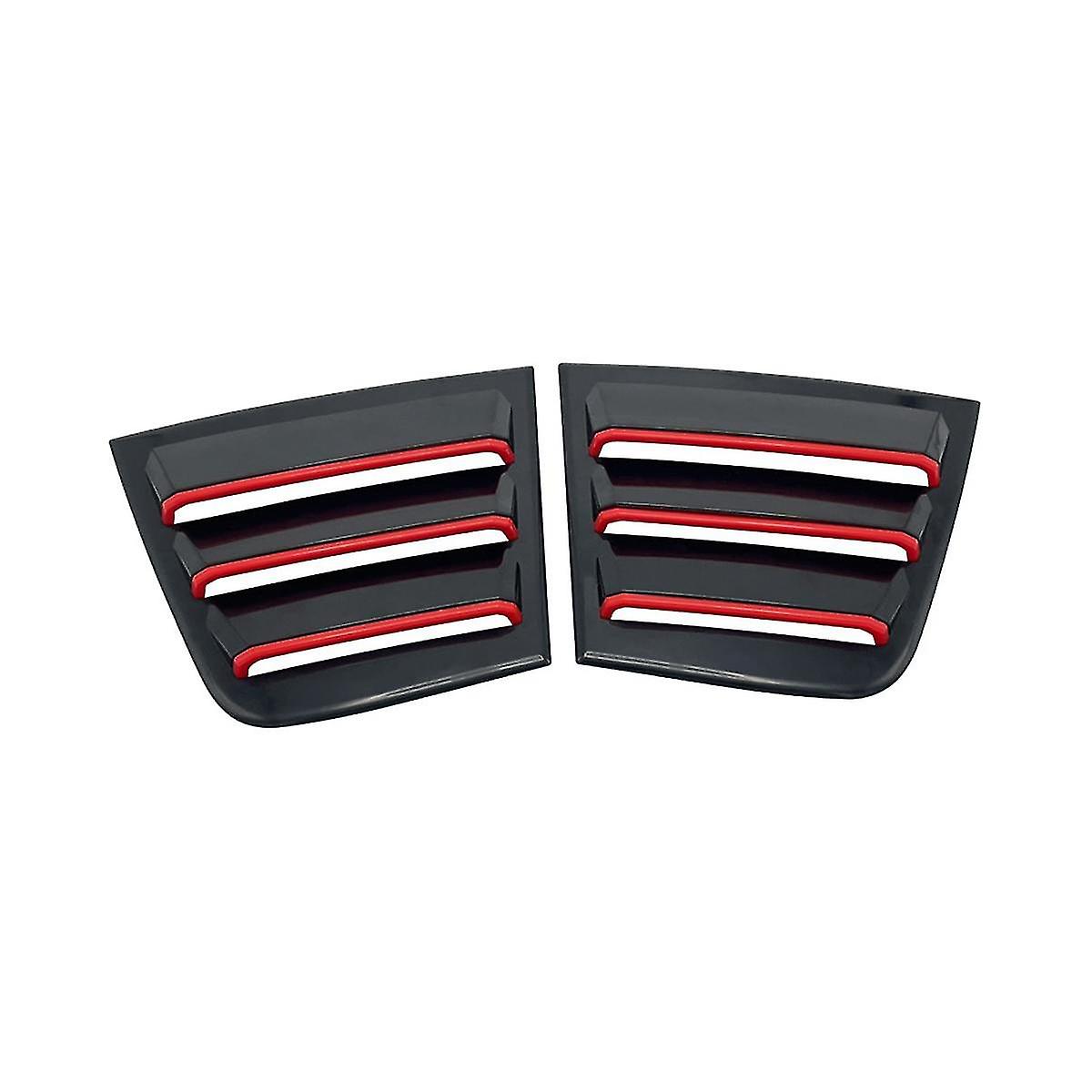 Car Exterior Side Vent Rear Side Window Panel For 2011-2021 Blinds Glossy Black Lacquer + Red Trim