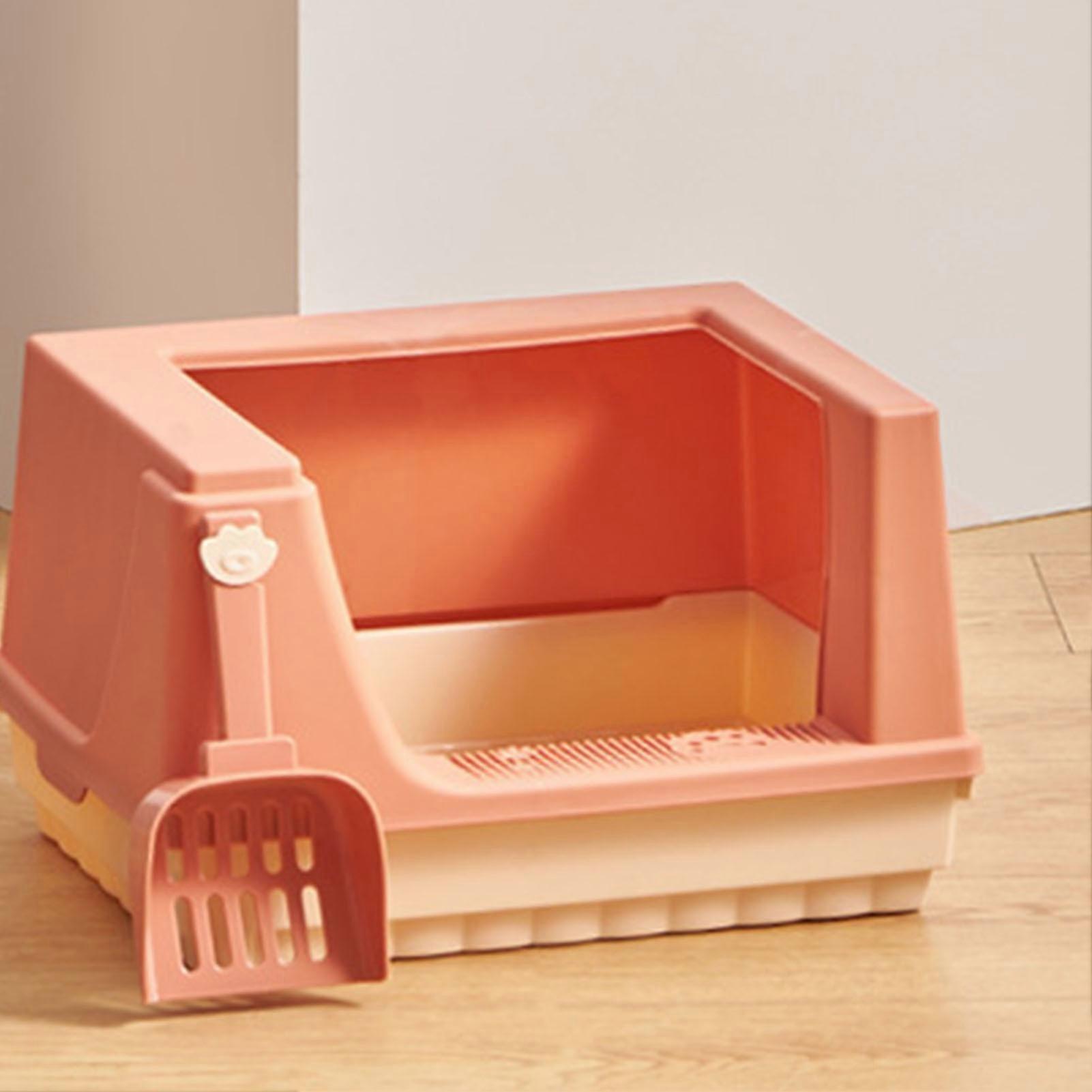 Cat Litter Box Semi Enclosed Heightened Fence Prevent Leakage Large Space Cat Toilet Orange S