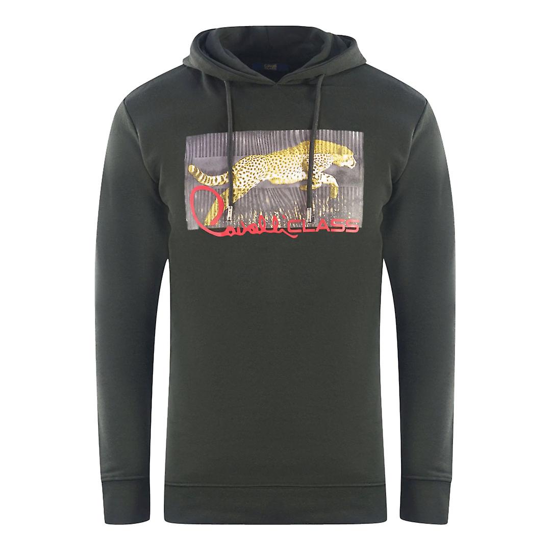 Cavalli Class Sprinting Leopard Logo Black Hoodie