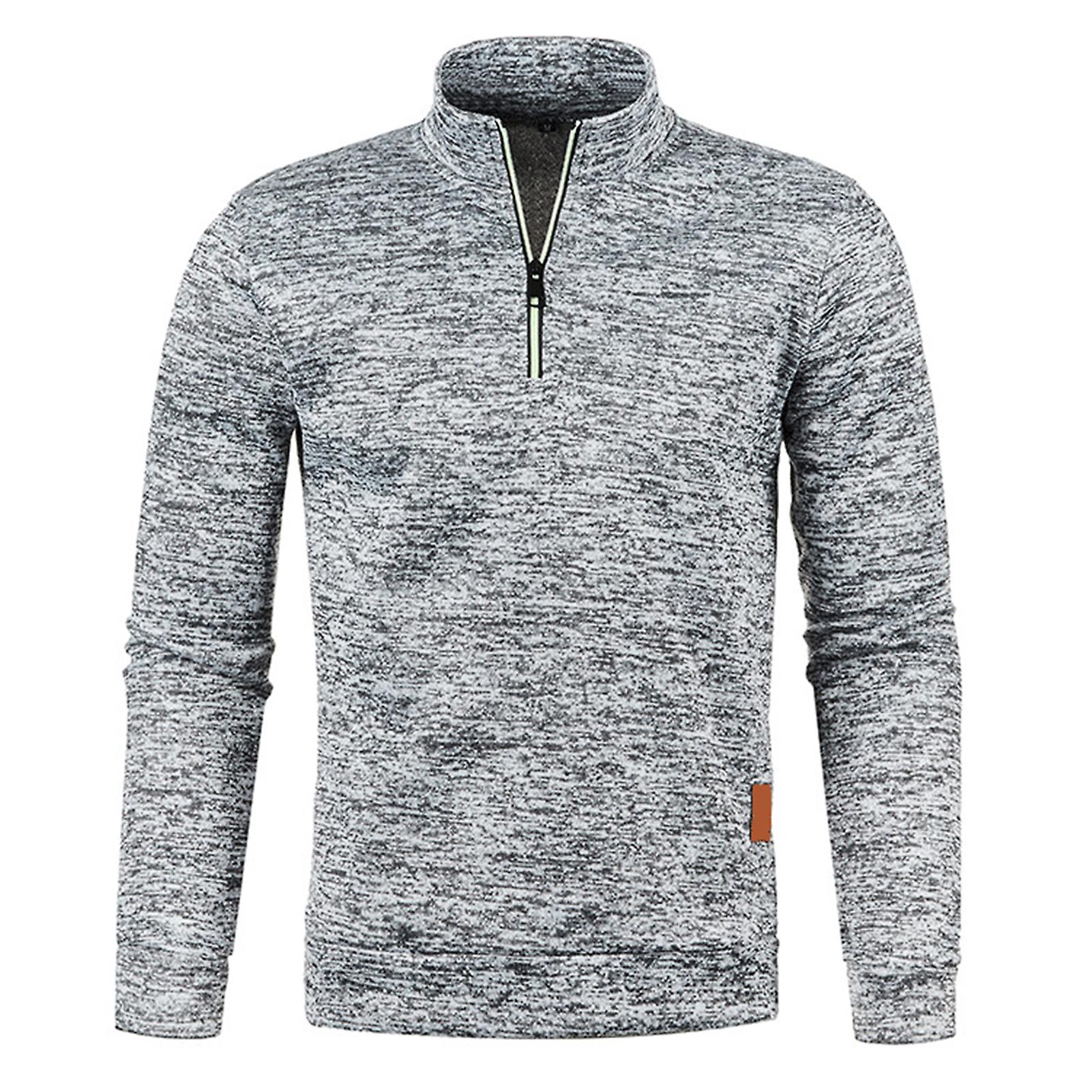 Stand Collar Zipper Half Placket Long Sleeve Plus Size Men Top Autumn Solid Color Oversized Pullover Top