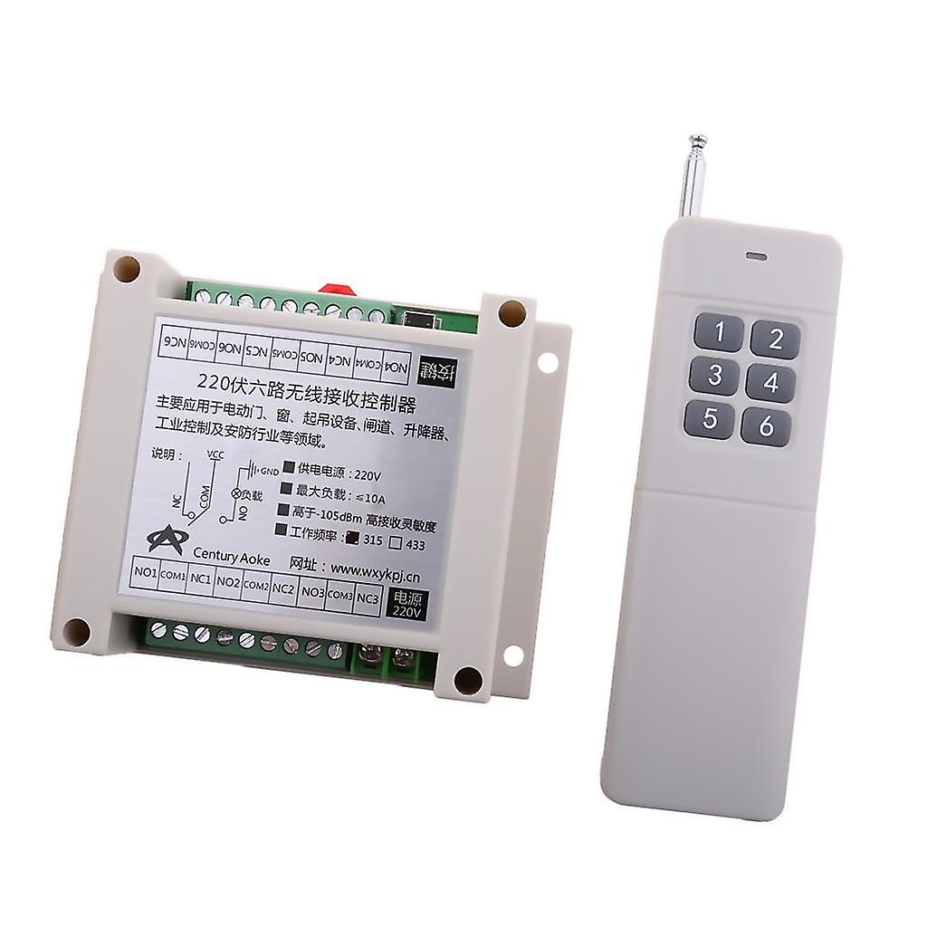 220V 6 Way Light Motor Water Pump Wireless Remote Control Relay Switch 1200m