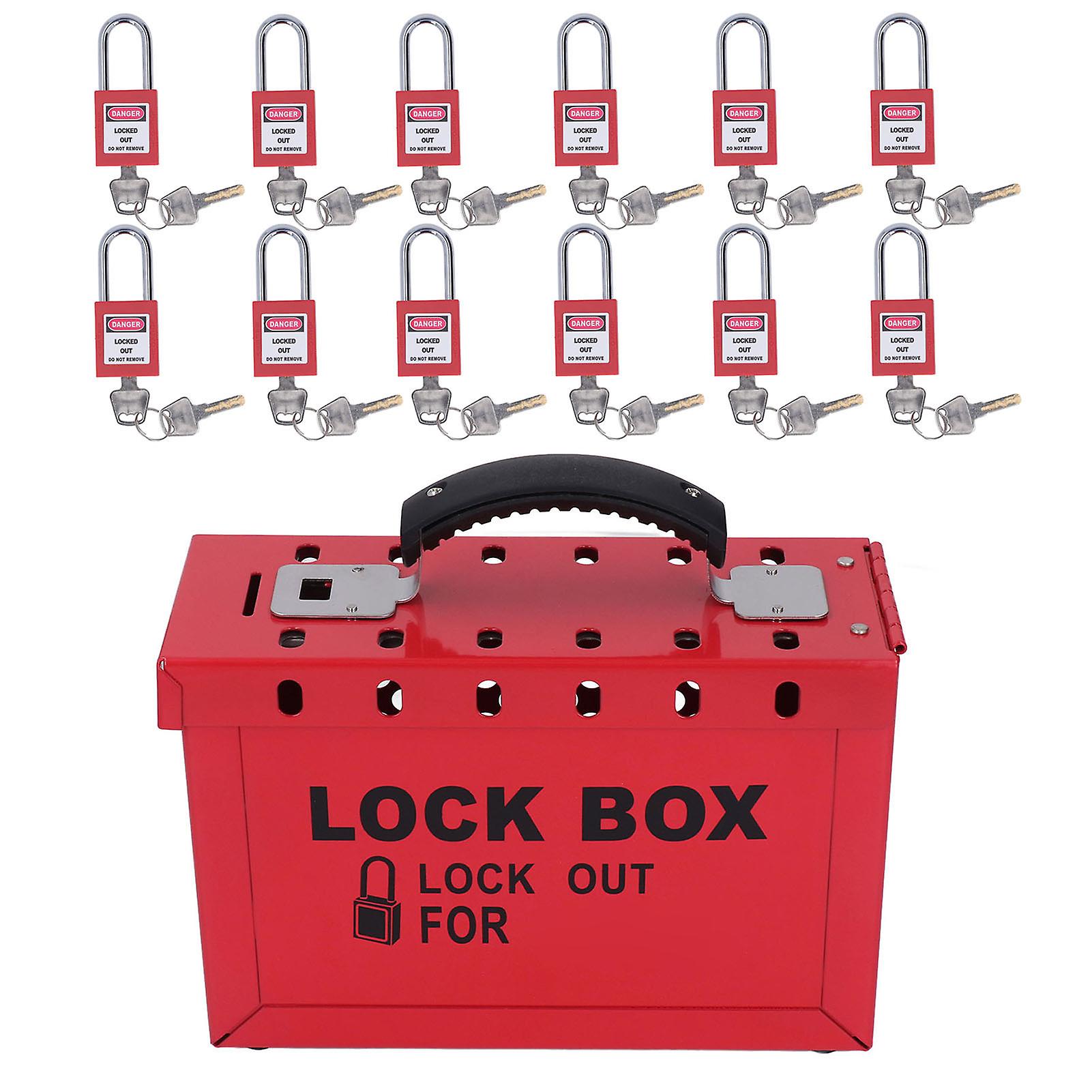Lockbox with padlock, portable security box with 12 x 38mm padlocks and 24 keys