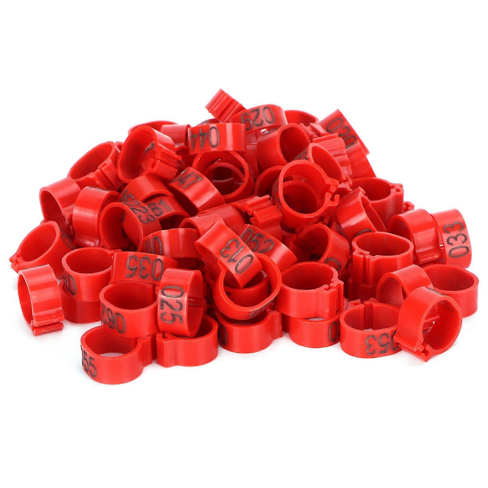 100 Pcs Pigeon Identification Rings (001 to 100), Numbered, for Poultry Legs, Birds, Feet, 10mm, Red, with Number