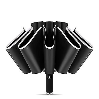 Upf 50+ Reverse Folding Umbrella Travel Windproof 99% Uv Protection Umbrellas With Reflective Safety Strip