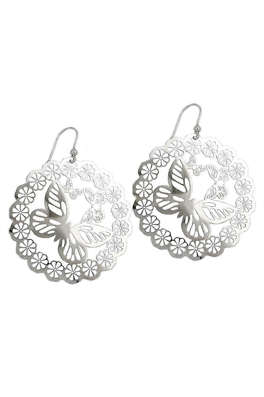 Hook Earrings Butterfly & Flowers Silver 925 - Gl93318