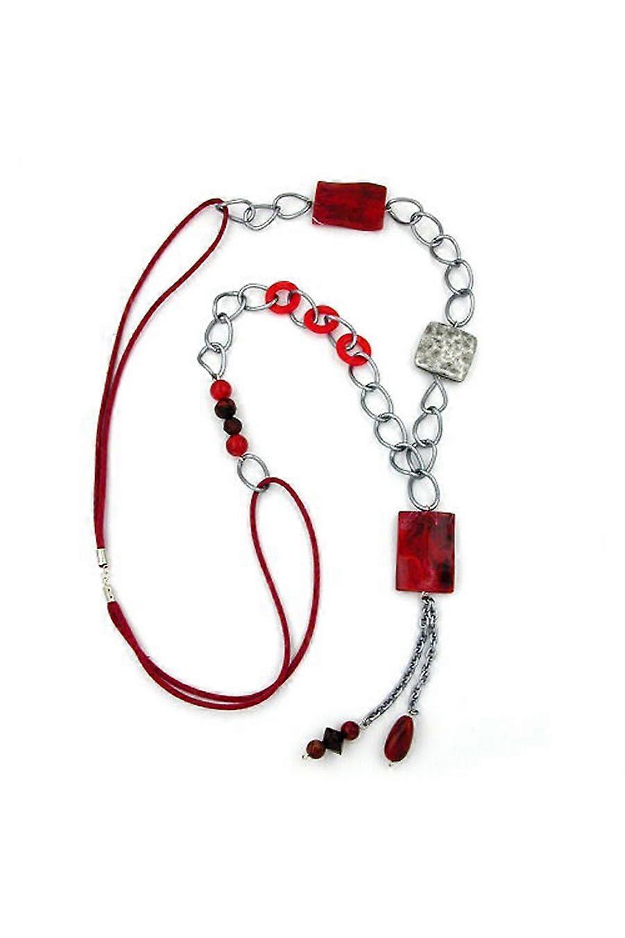 Necklace Square Red-black Marbled 90cm - Gl02668