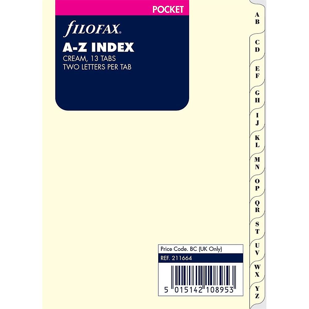Filofax Quality Compact Pocket Size A-Z Index 2 Letters per Tab in Cream Colour