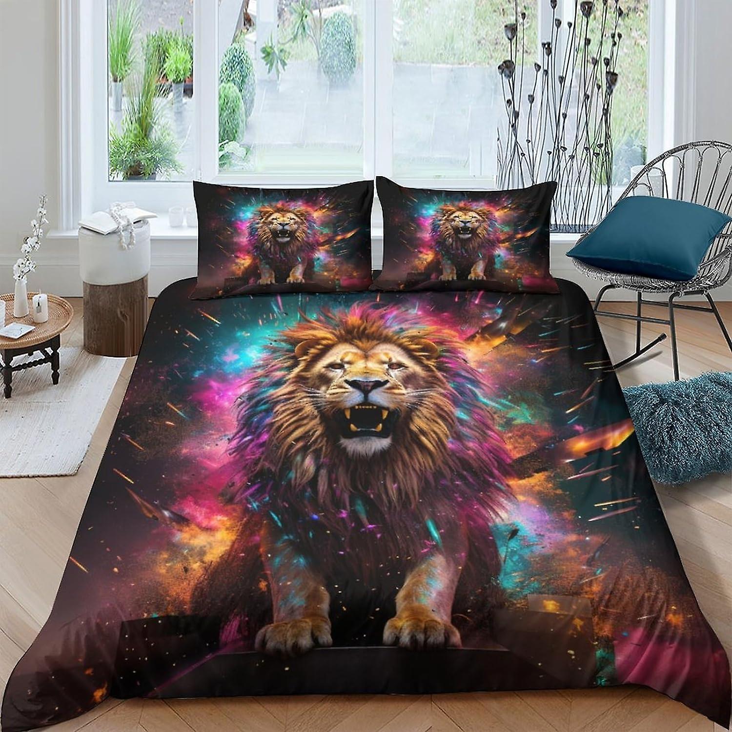 lion Printed Duvet Cover Set Bedding Set 3 Pieces Soft Microfiber Beast Quilt Cover with Pillowcases And Zipper Closure
