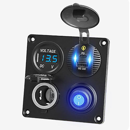 4 In 1 Panel Type-c Pd C Qc3.0 Usb Voltmeter & Cigarette Lighter Socket Waterproof Switch For Truck Car Marine Boats