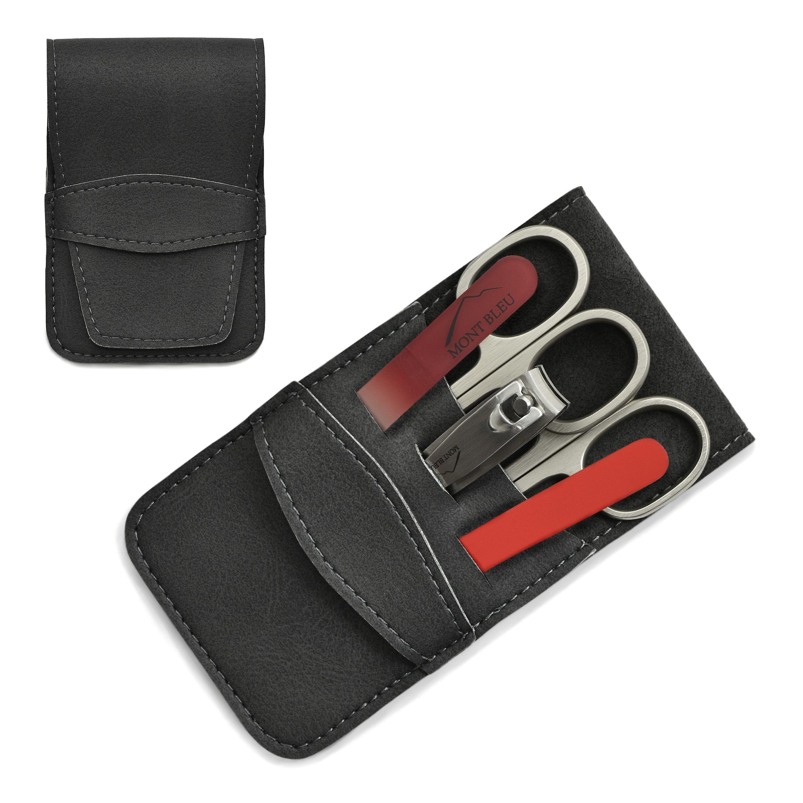 モンブルー 5ピースマニキュア セット イン フェイク レザー ケース ブルー - レッド