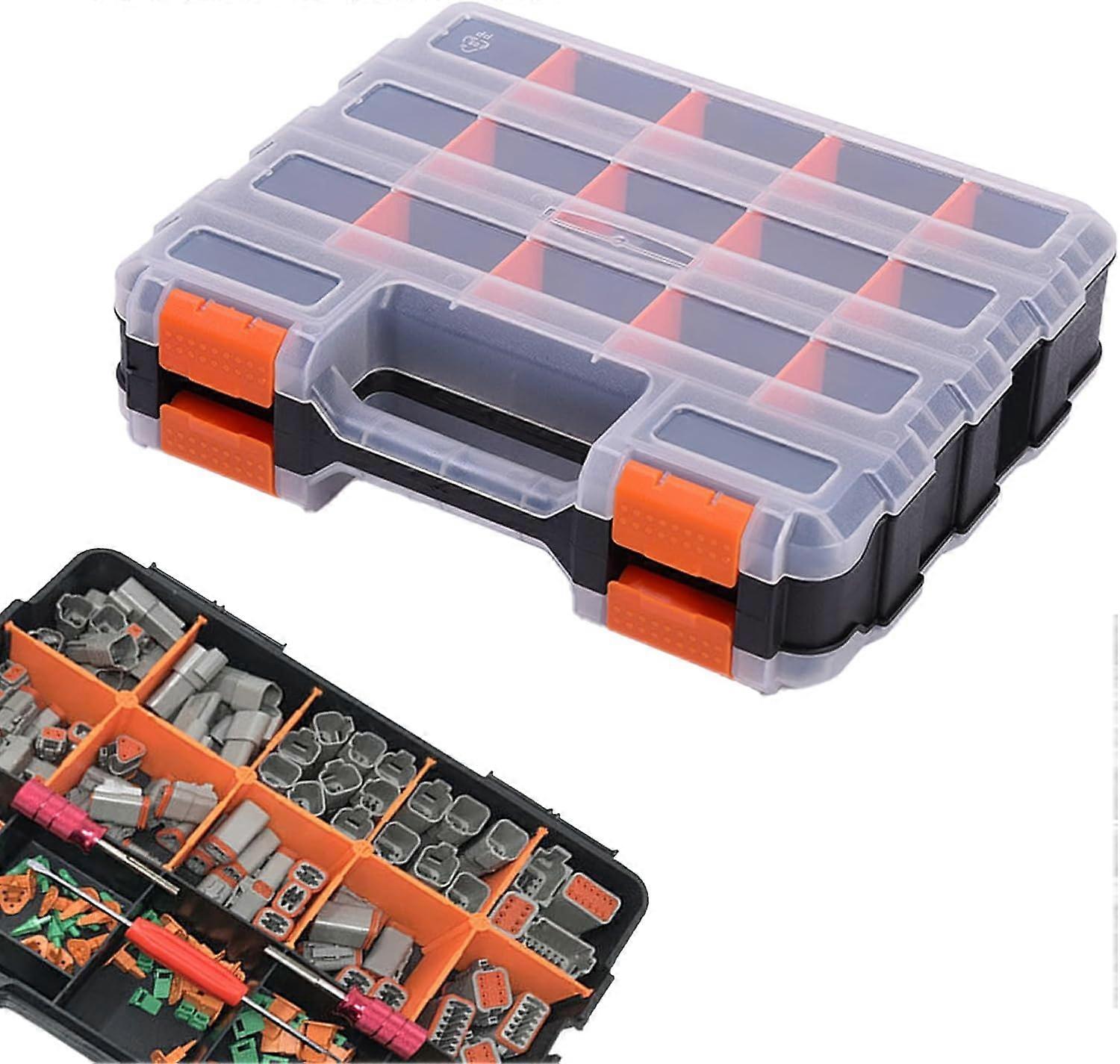 Double Side Small Parts Organizer,Hardware Organizer with 30 Compartments Removable Dividers,4 Fixed Sections,Portable Plastic Screw Organizer Box for