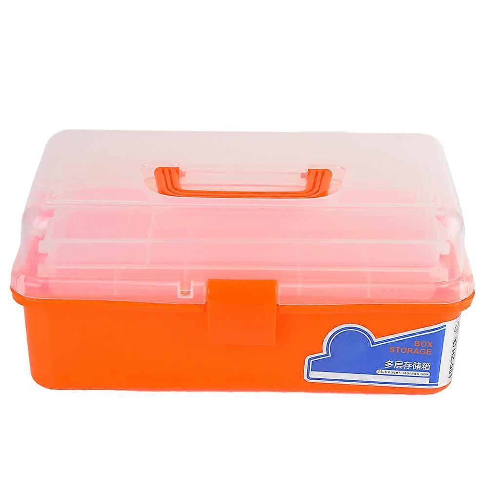 Three layer Translucent Storage Box Multifunction Organizer Container (Translucent Orange)