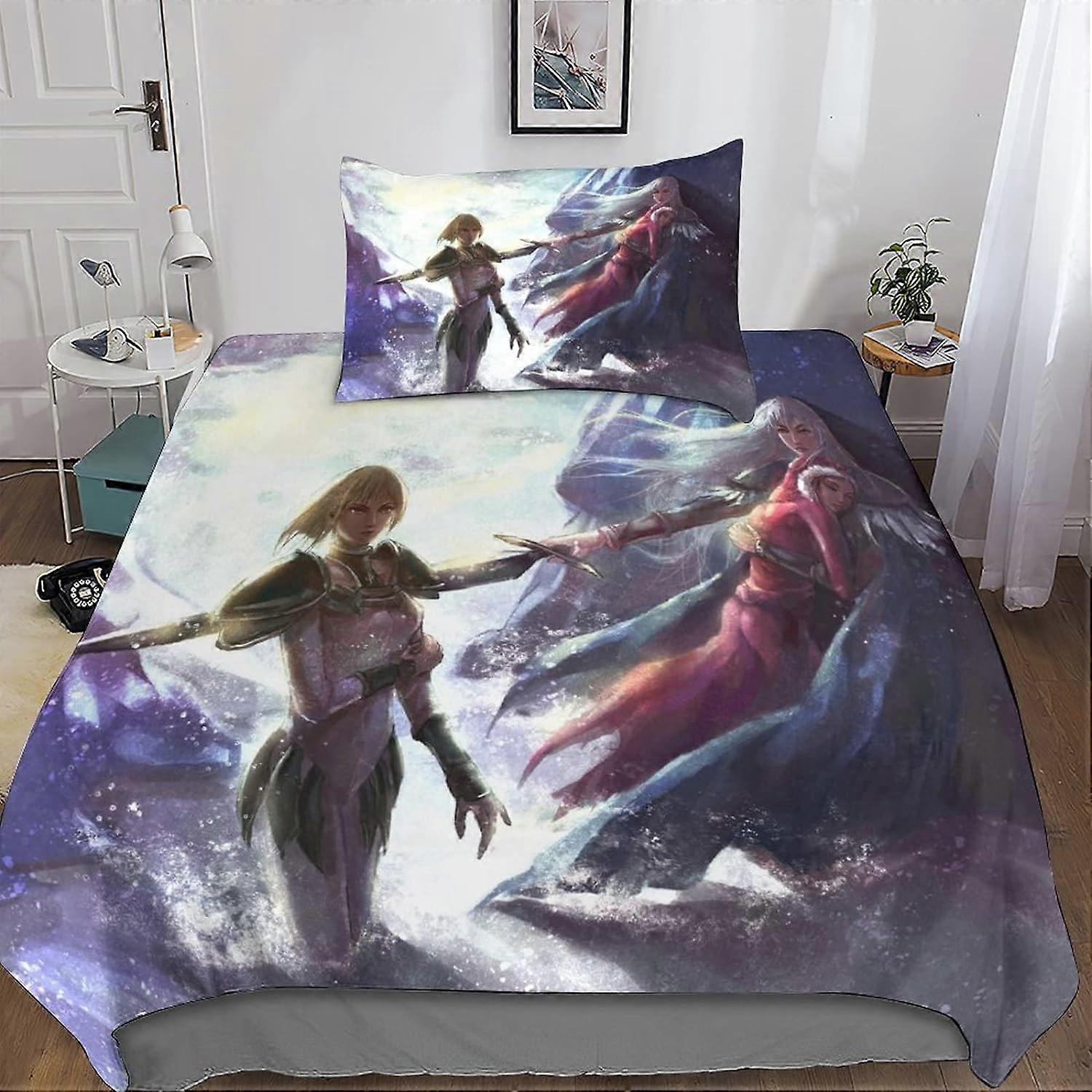 Claymore Microfiber Bedding Set Pieces, Duvet Cover with Pillowcase Zipper Closure, Claymore Bedding Set for Adults and Children D Sin Print 135*200 C