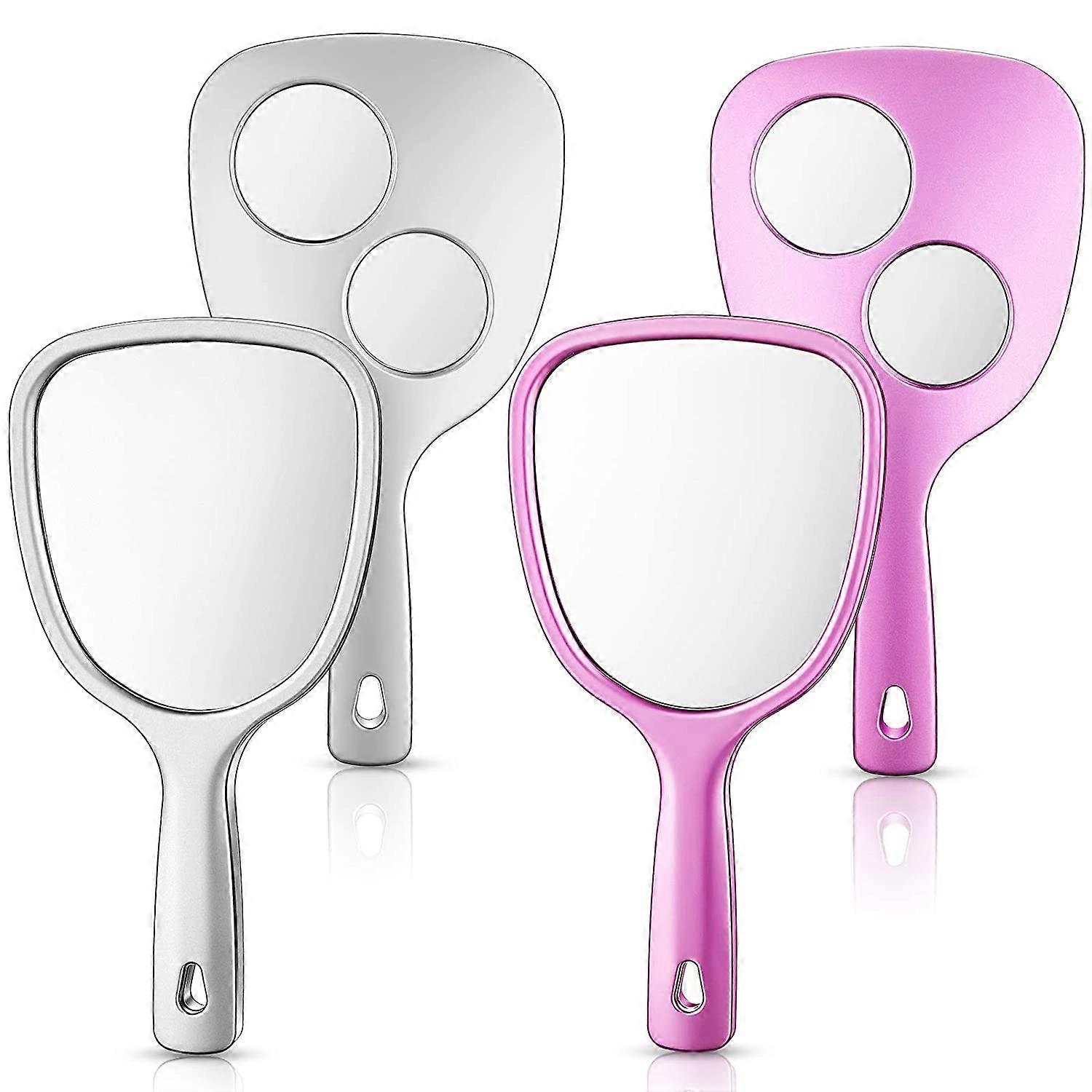 2 Pieces MagnifyingHandheldMakeupMirrorDouble-sideCosmeticTravelPortable