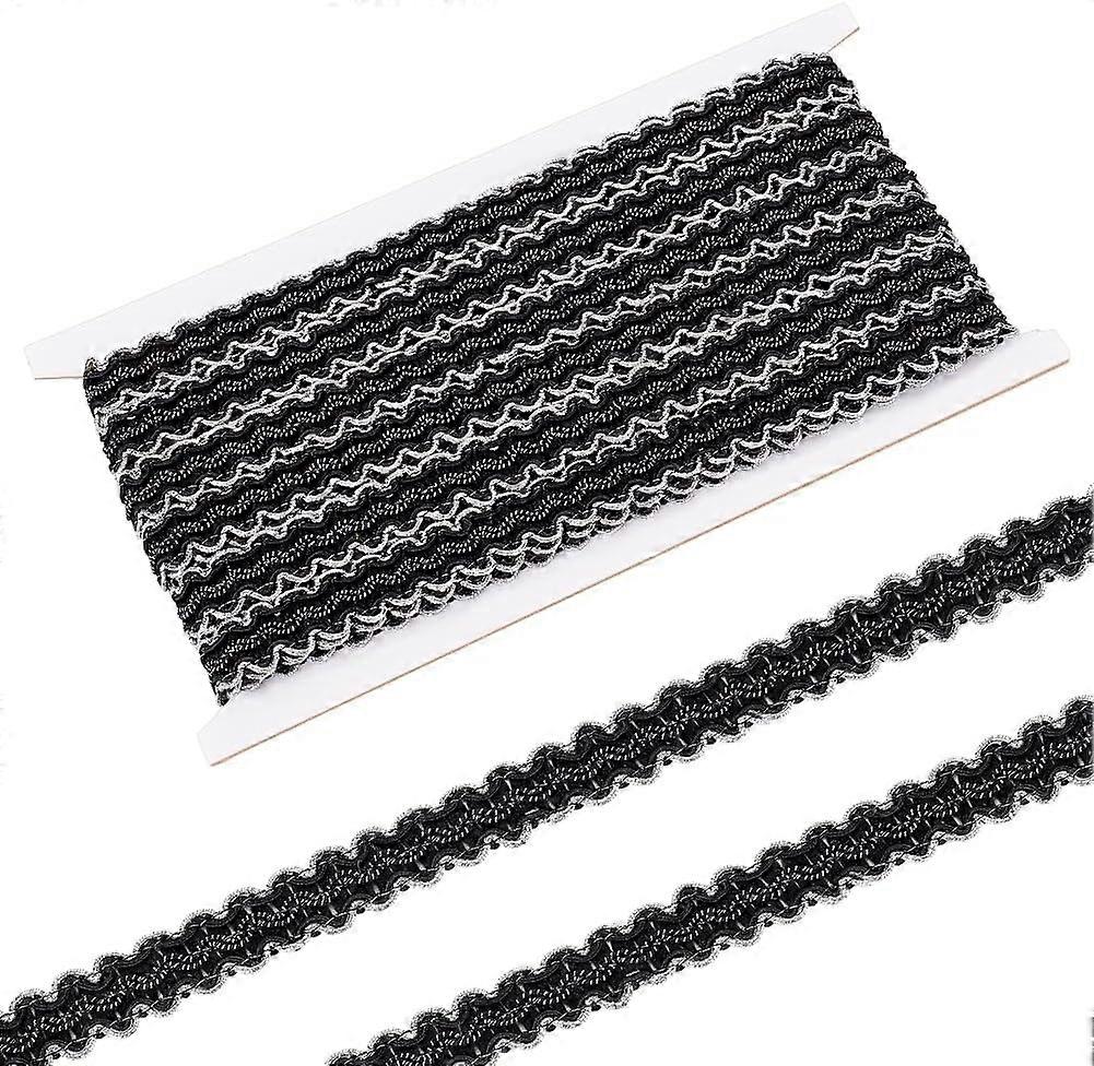 13.1 Yards Black Gimp Braid Trim 5/8 inch Wide Polyester Metallic Braid Edge Woven Braid Fabric Trim Woven S Wave Lace Ribbon for Sewing Hand DIY Craf