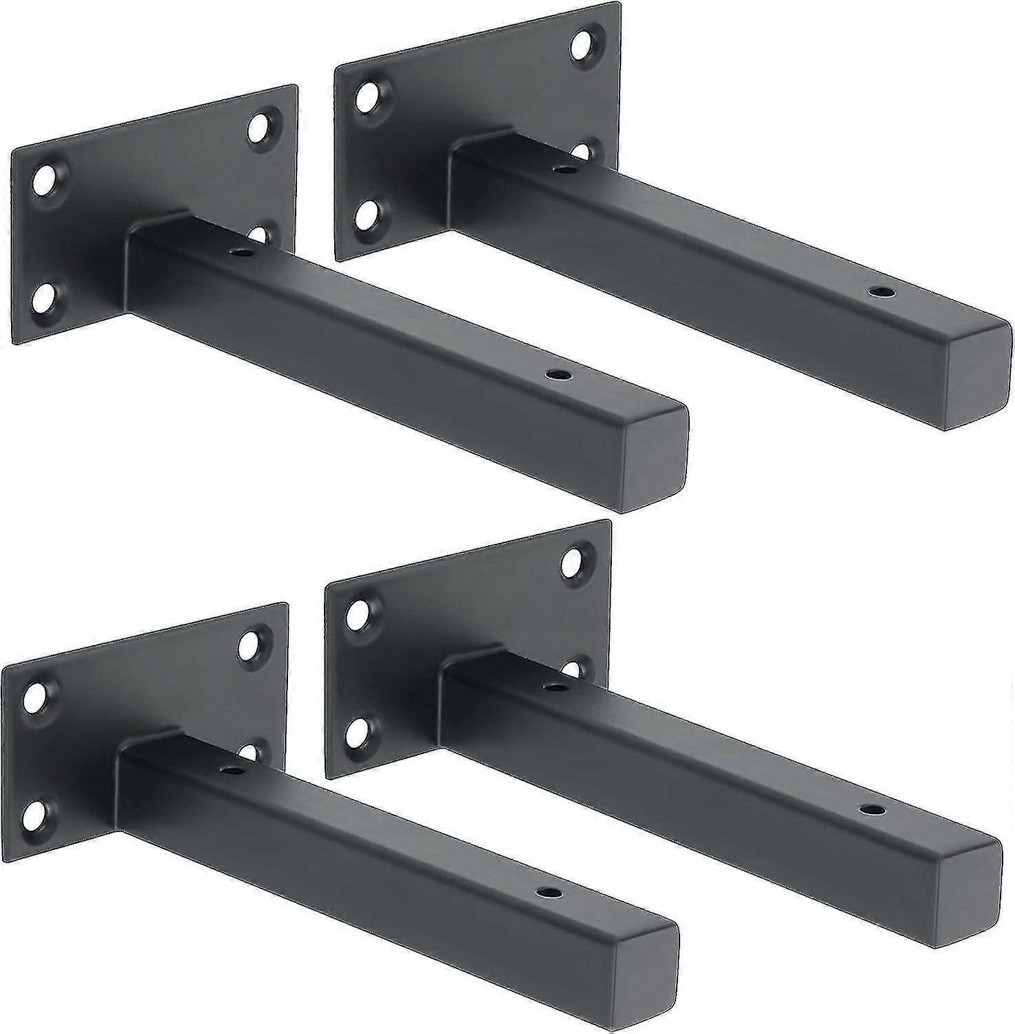 Industrial Shelf Bracket Wall Mount Shelf  Concealed Bracket Matte Black, 4pcs Hy