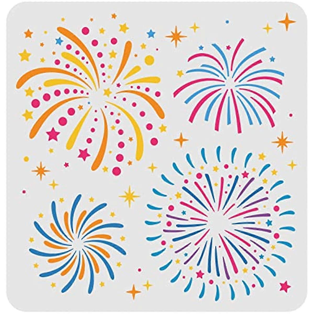 Fireworks Stencil 11.8x11.8inch Reusable Fireworks Painting Template with 4 Different Patterns Large DIY Art Craft Stencil for Wood Canvas Fabric New
