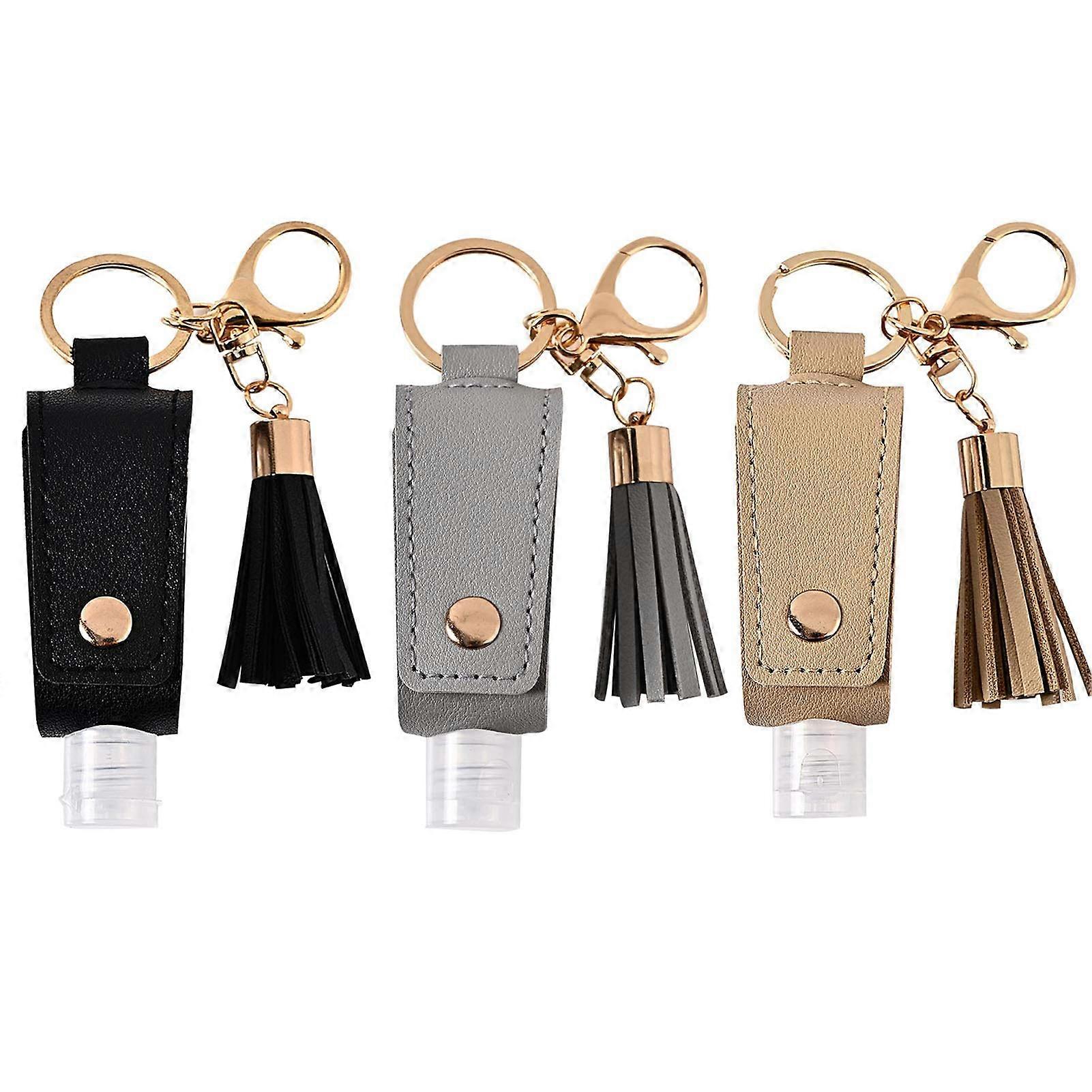 Portable Empty Travel Bottle Keychain Hand Sanitizer Bottle Holder 3 Pack(Black+Grey+Khaki)