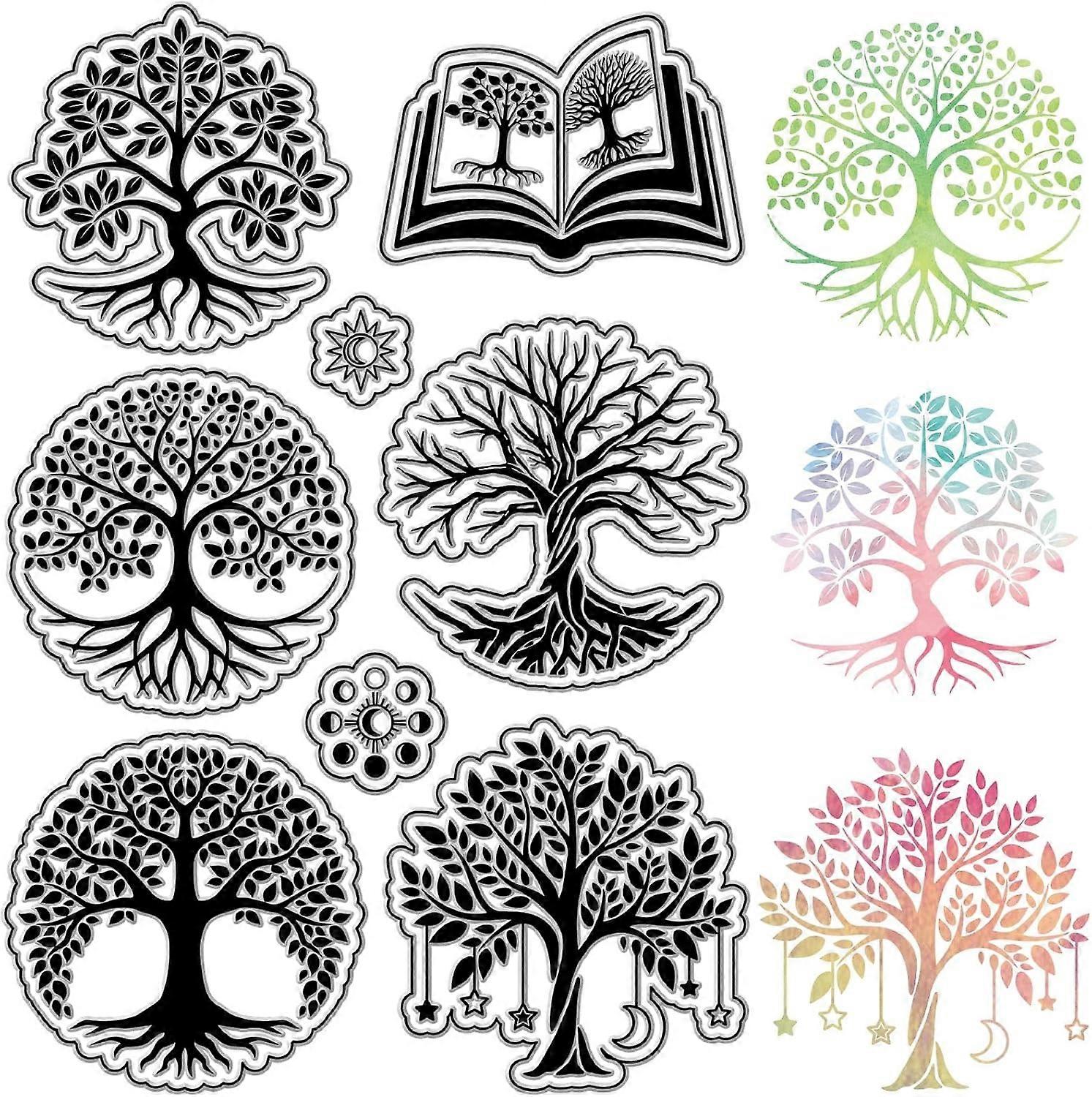 Tree of Life Clear Stamps Book Sun Moon Phase Reusable Transparent Silicone Stamp Seals Postmark for Journaling Card Making Decor DIY Scrapbooking Fil
