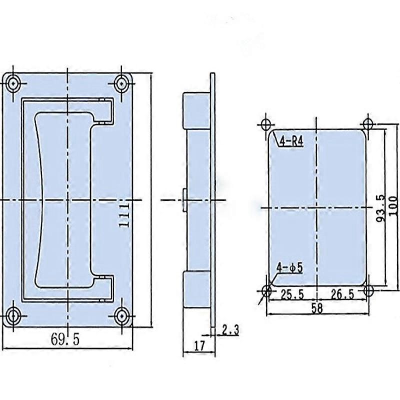 1pc 95cm x 6cm111cm x69cm Metal Rectangle Shaped Recessed Folding Pull Handle Grip