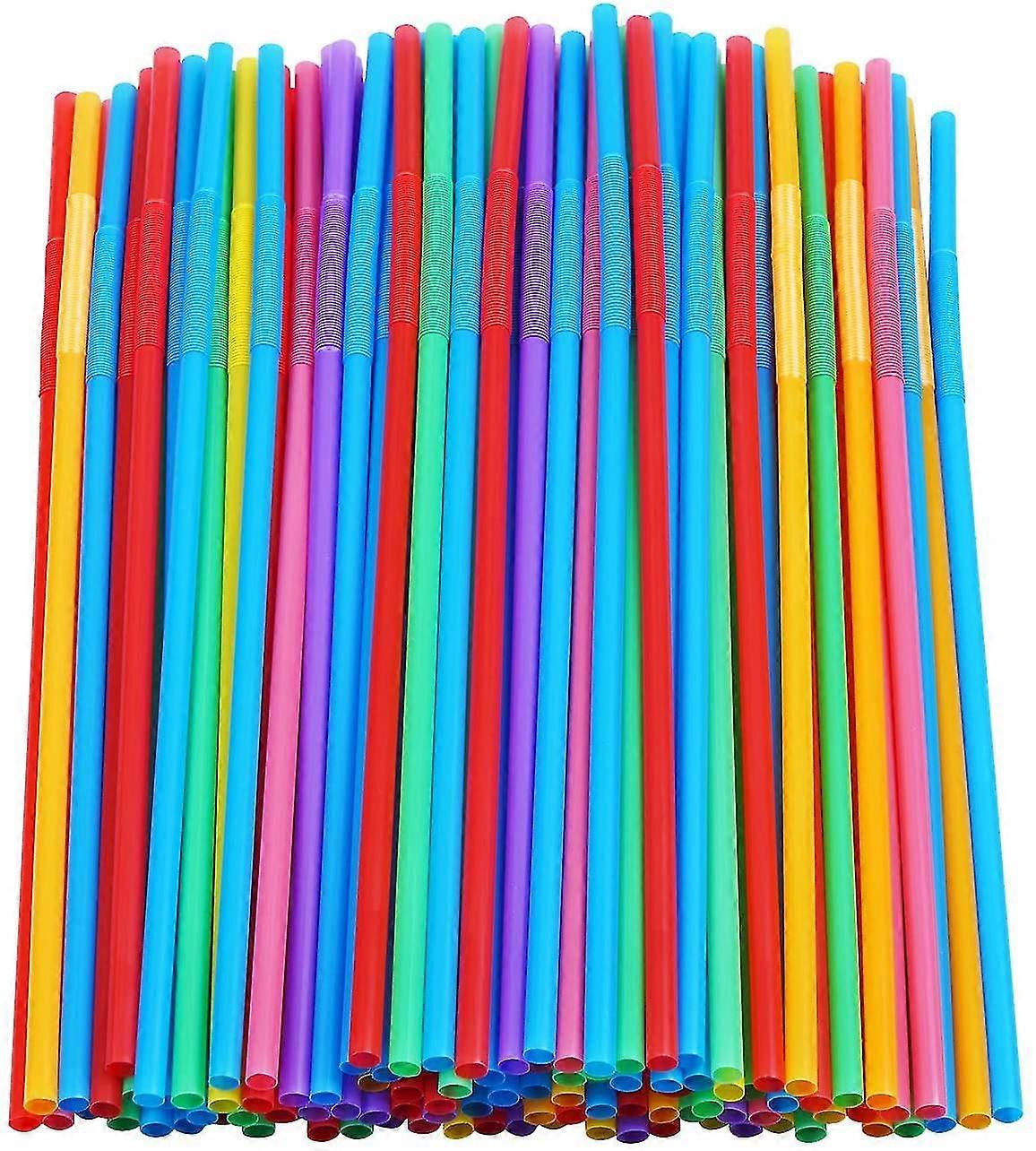 200 Pcs Colorful Plastic Long Flexible Straws