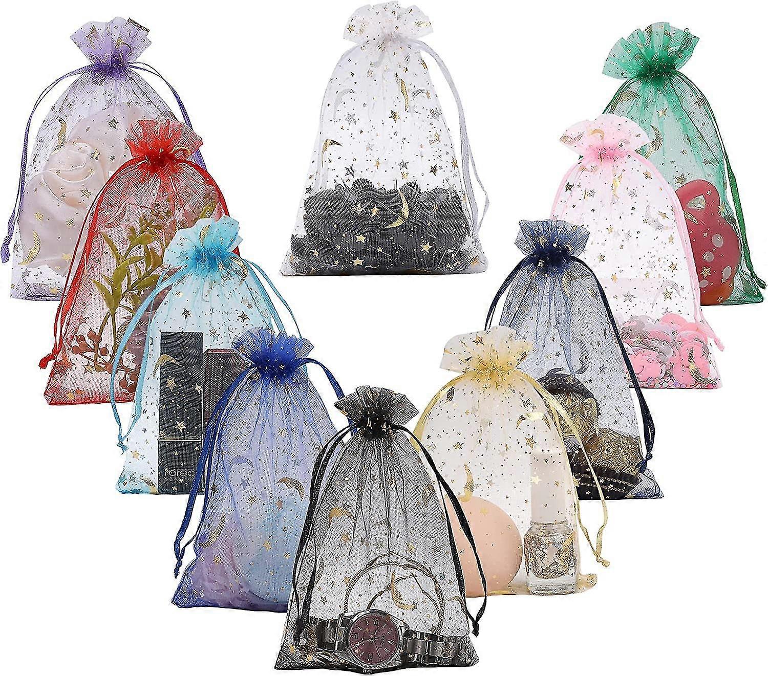 100 Pieces Of Transparent Organza Bag, Mixed Color Wedding Special Bag With Drawstring, Random Colors