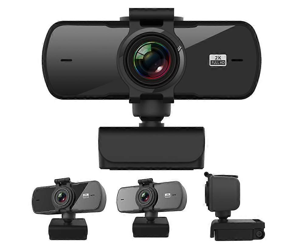 2K Drive-free Built-in Microphone 360 Degrees Rotatable Lens Computer Web Camera - Black