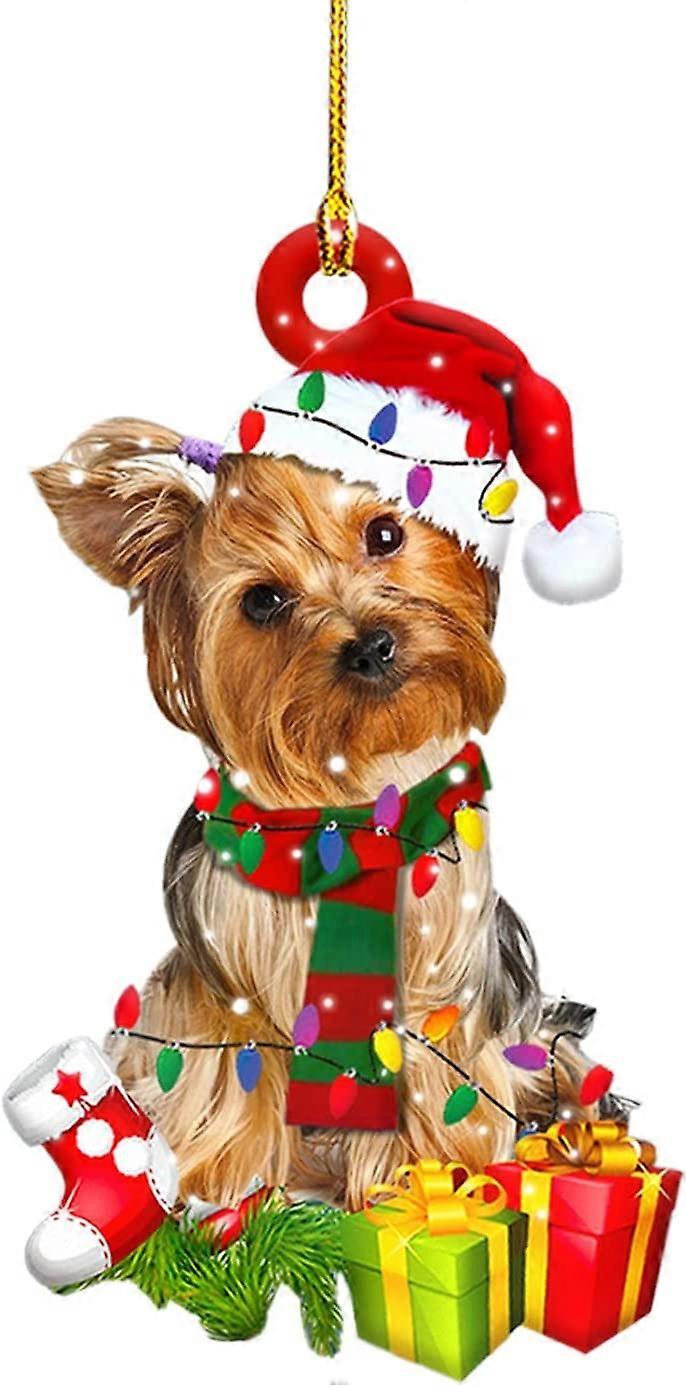 3 st Jul Prydnader Trä Valp Hund Julgran Hängande Prydnad Xmas Semester Prydnad Jul Dekor (B)