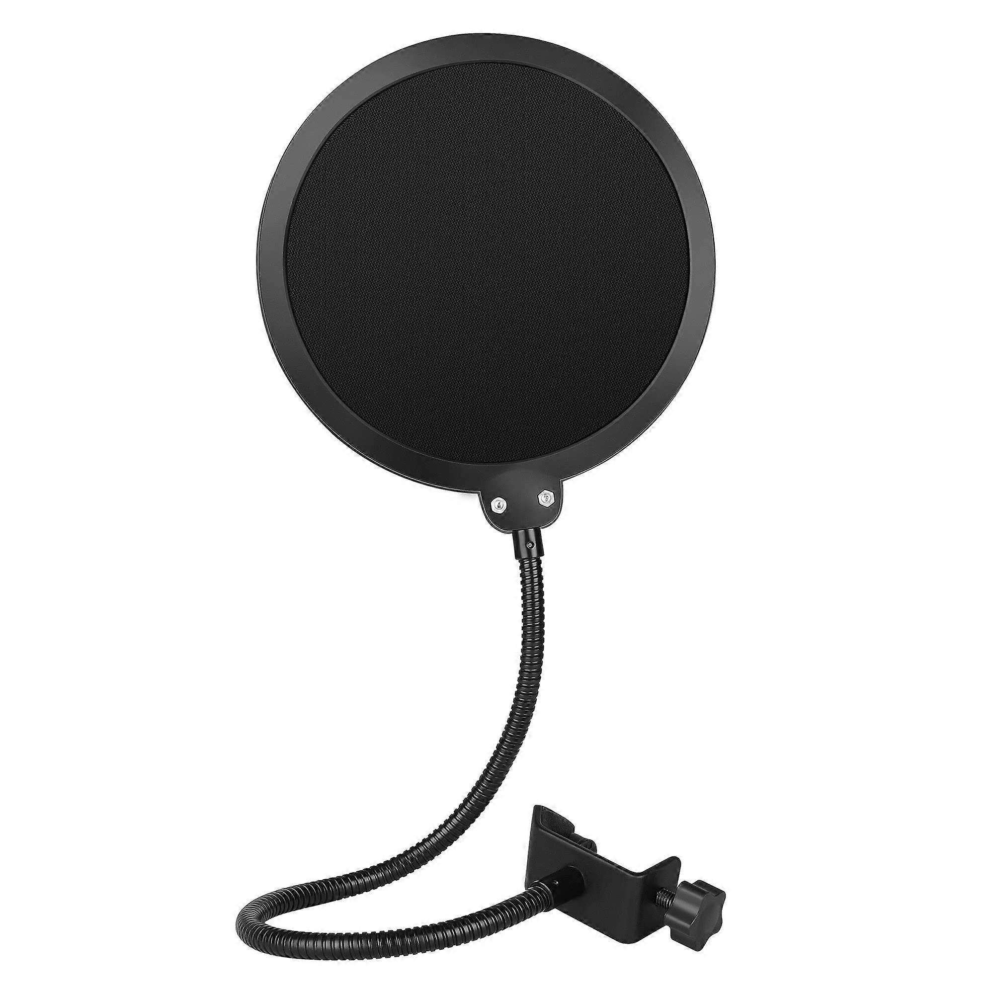 Microphone Pop Filter, Enhanced Layers Shield with Flexible Gooseneck Clip Stabilizing Arm