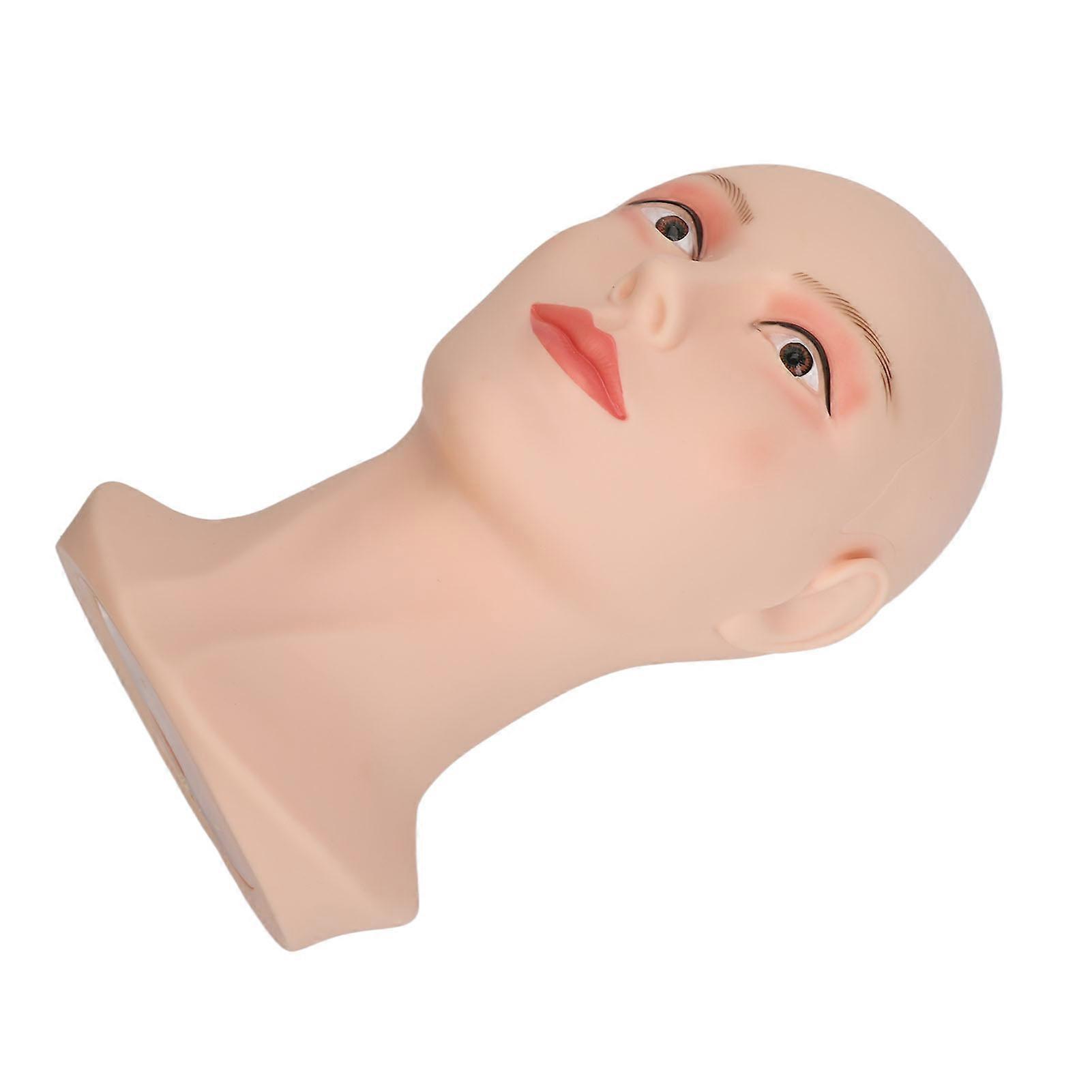Bald Manikin Head Wig Mannequin Head Female Face Washable PVC Mannequin Head Stand for Hats Display
