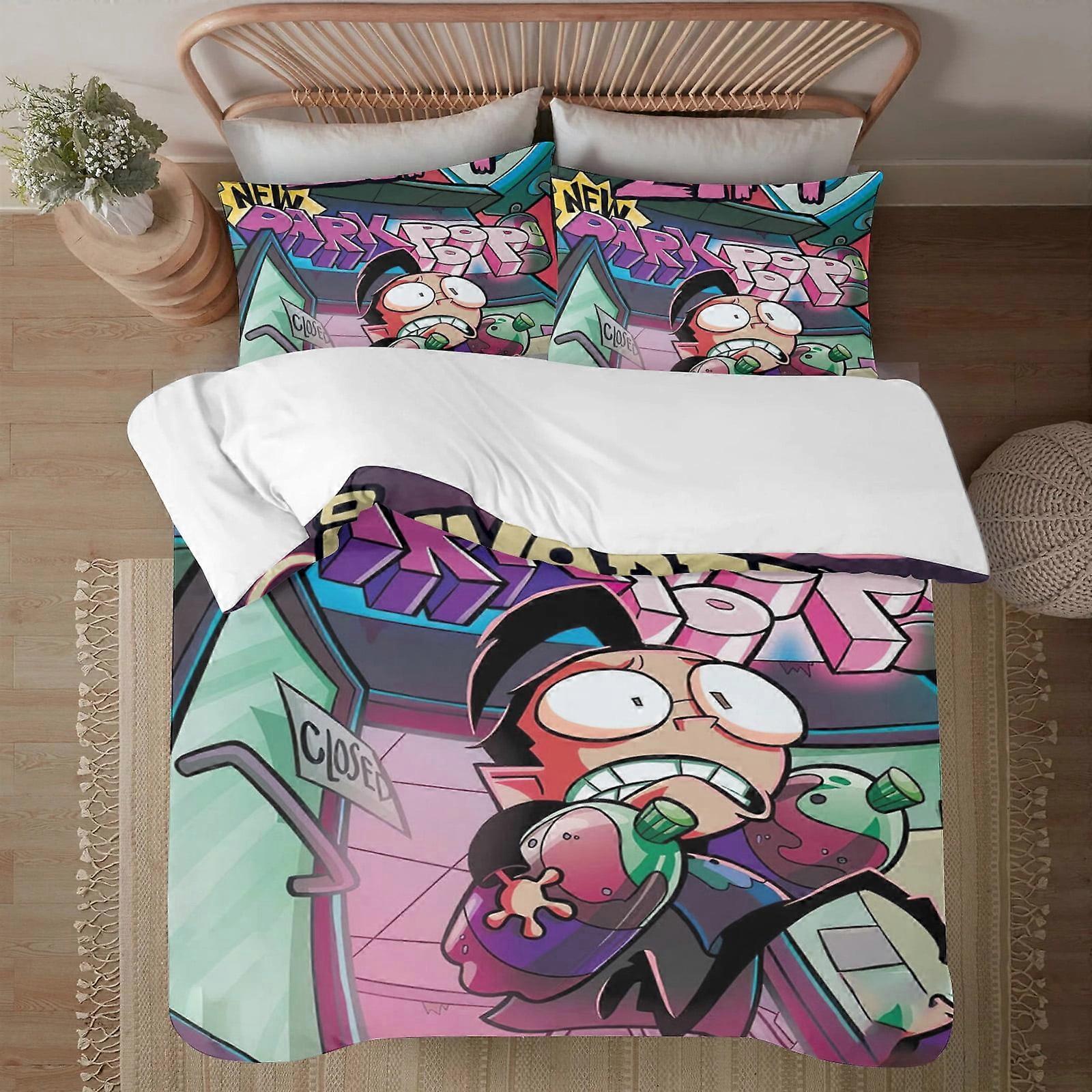Bedding set BM315 Invader Zim Face on print Soft Bed Set Lightweight 3 Pieces Bedding Sets for All Season Comforter Set Easy Care ZW315