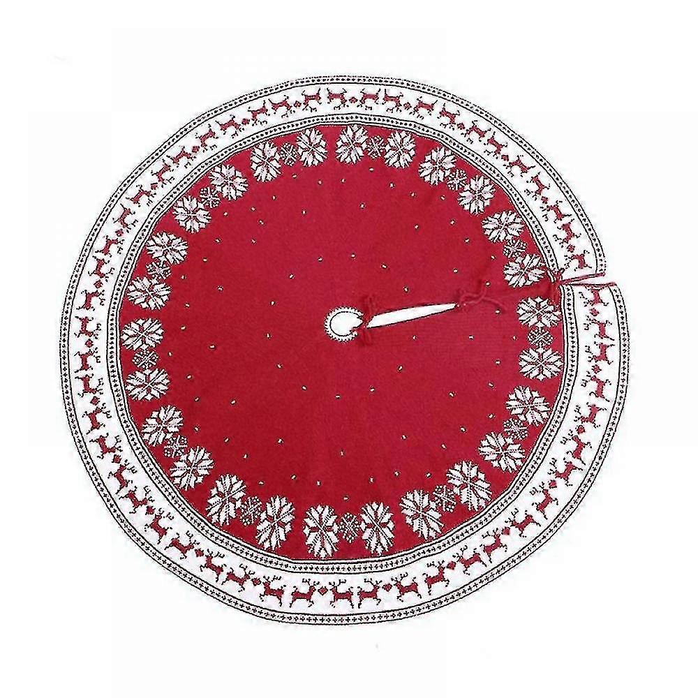 35/48 Inch Christmas Tree Skirt - Red with Reindeer Snowflake Pattern