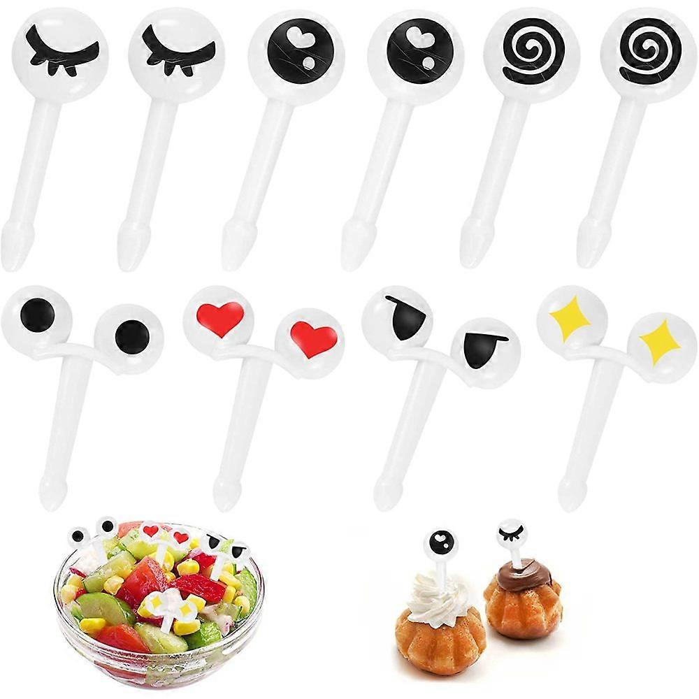 QHGstore 10pcs /セットミニアイズ漫画表現フルーツフォークプラスチックフルーツつまようじ子供用