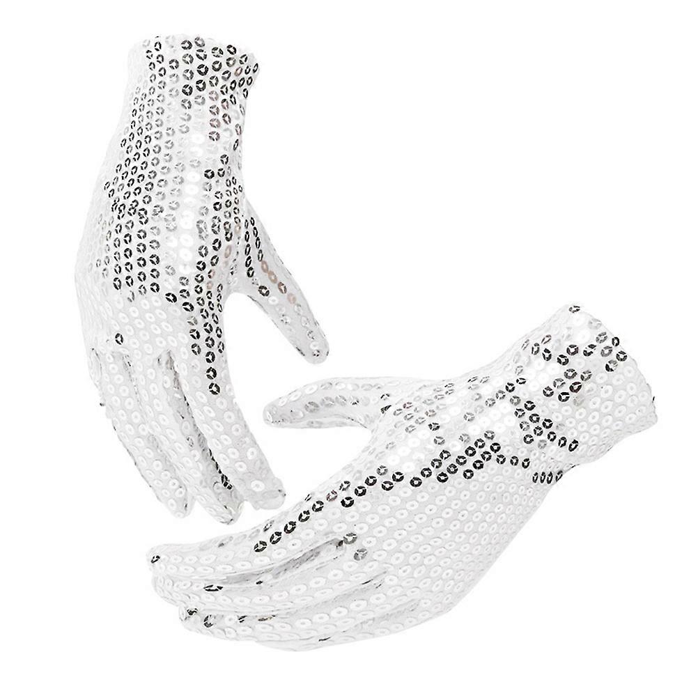 Femmes Hommes Bling Bling Costume Gants Longueur Poignet Courtes Paillettes Gants pour Adulte Danse Scène Performance (Argent)