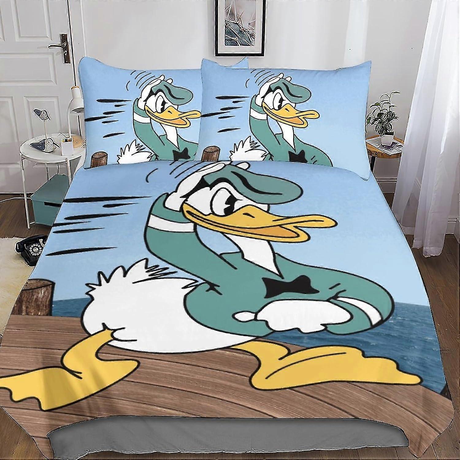 o2818 ملاءات السرير Entemah Donald Duck Comforter Cover 3D Print Circle Set ديكور من 3 قطع مجموعة غطاء لحاف أنيمي لطيف غطاء غطاء سرير مع Pillo