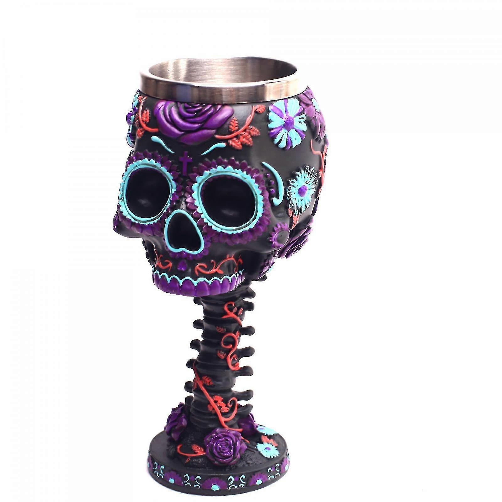 Wine Glass, Stainless Steel Skull Drink Goblet, Barware Accessories for Theme Bar, Table Decorations for Halloween Parties and Events