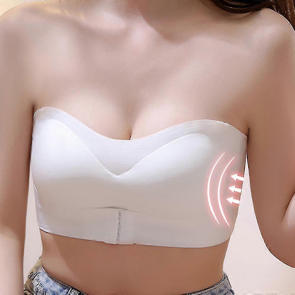 Mulheres Acolchoada Tração dianteira Sutiãs Invisíveis Sem Fio Sutiã de Bandeau (preto)