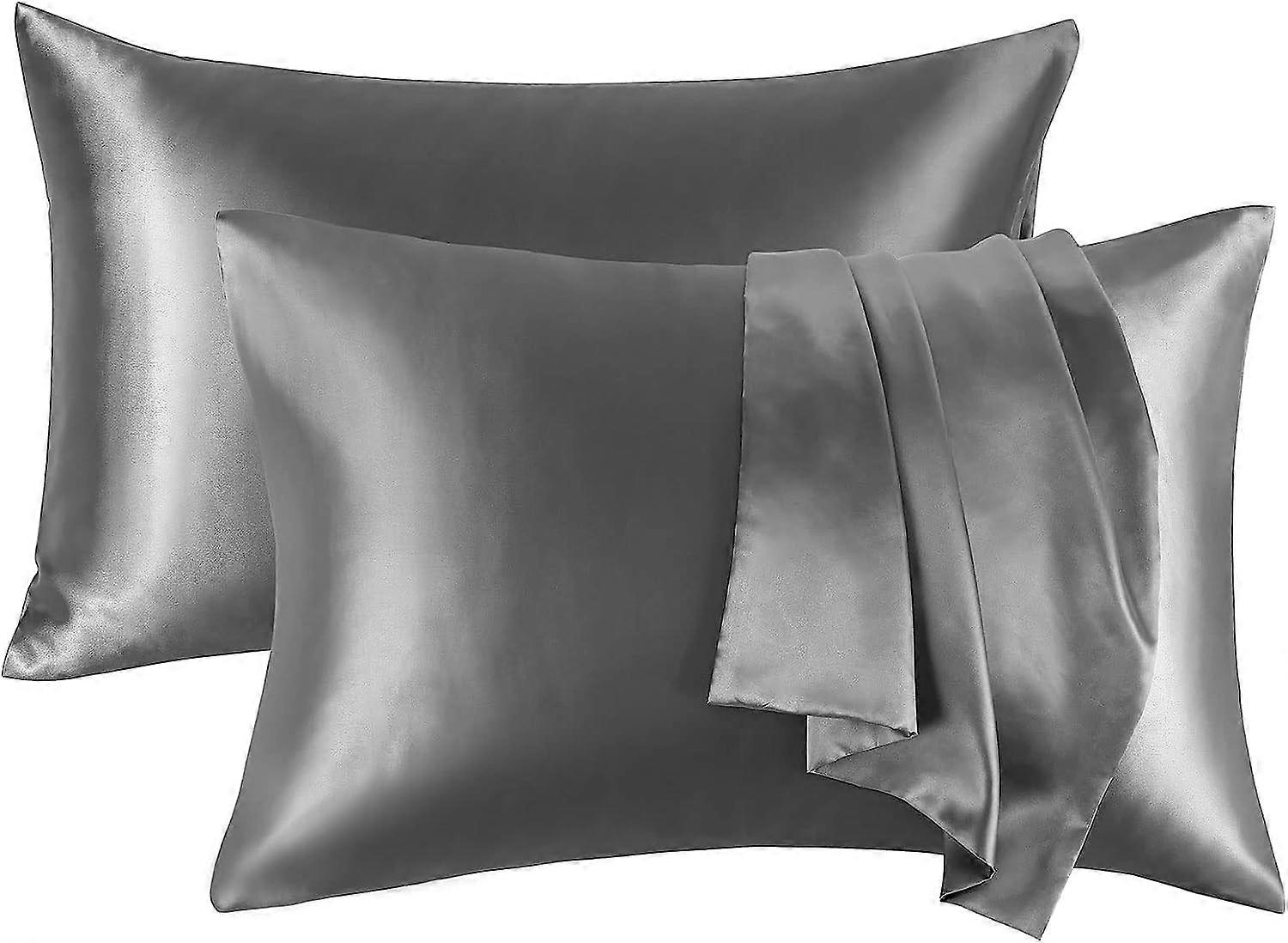 Pillow Cases King Size Set of 2 , Satin Pillowcase 20x40 inches, Pillow Covers with Envelope Closure, Breathable, Skin-Friendly(Grey)