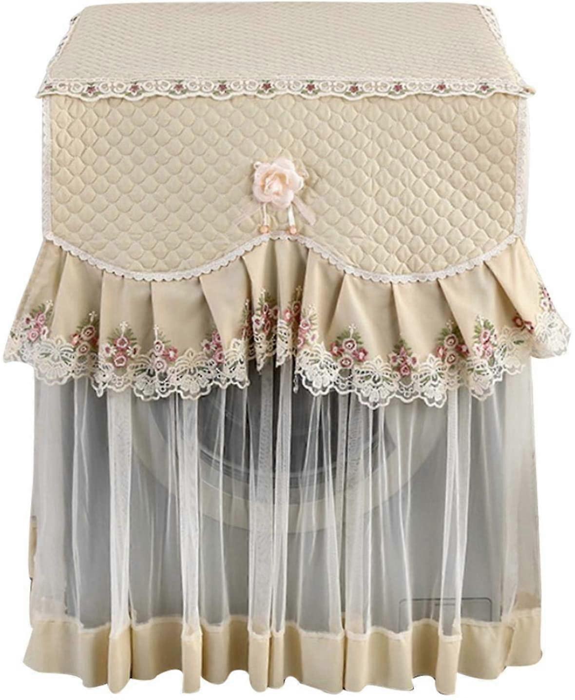 כיסוי למכונת כביסה פרחי תחרה כיסוי למכונת כביסה להגנה על המכונה, 60 60 83 ס"מ, צבע קרם