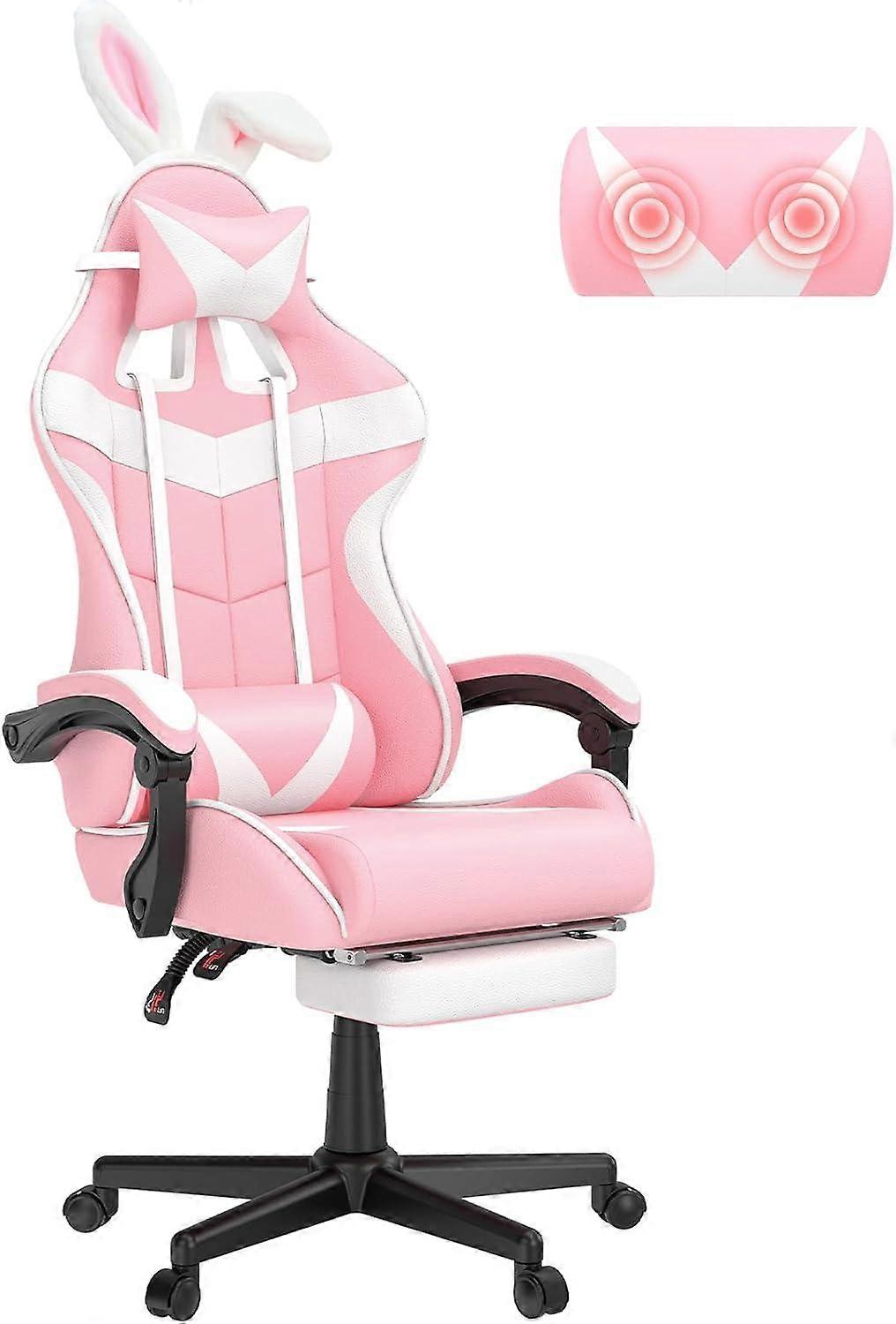 Rosa Gaming-Stuhl mit Fußstütze, schöner Computer-Gamer-Stuhl