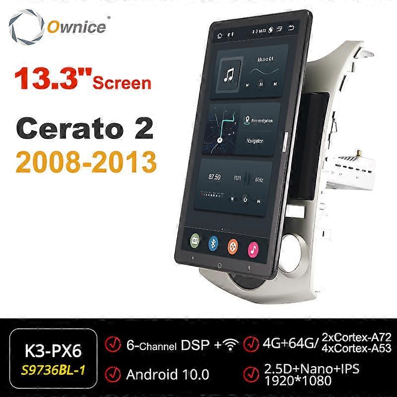 Tesla style 13.3inch DSP PX6 Android 10 Car DVD Player Auto Rotatable Navigation GPS BT Stereo Radio For KIA Cerato2 2008-2013