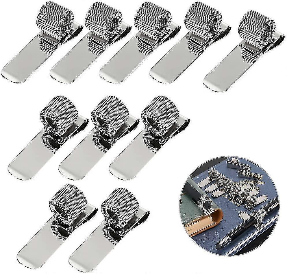 Stainless Pen Holder Clip For Notebook And Clipboard With Spring 5 Top & 5 Side