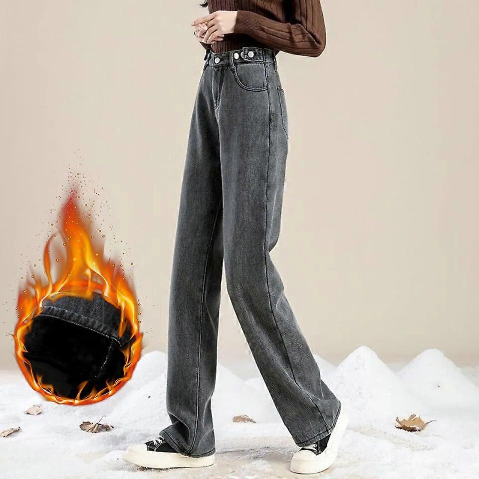Jeans Donna A Vita Alta Con Gamba Larga, Modello Casual In Cotone, Blu Denim (Taglie S-XXXL) - 2