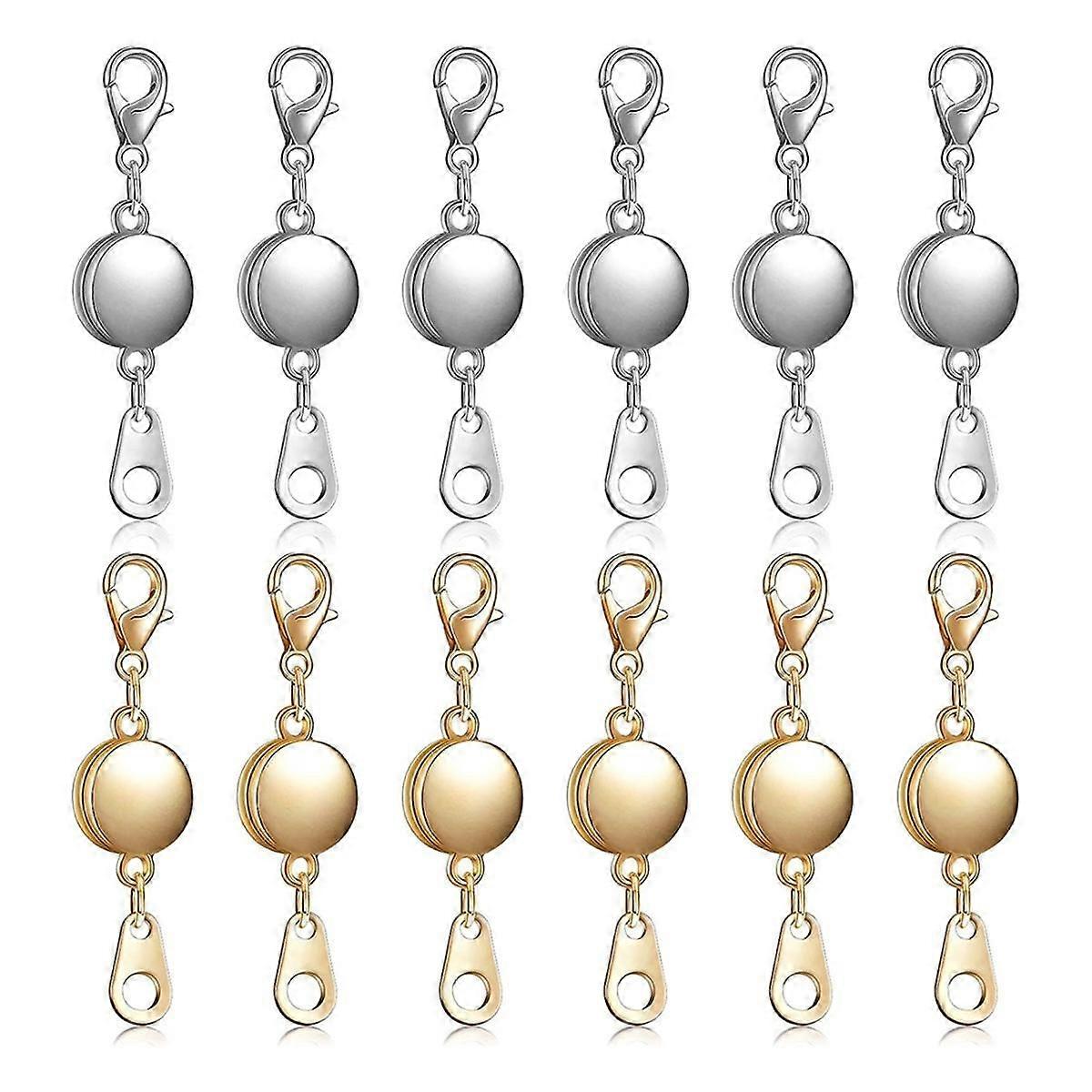 12 Pieces Locking Magnetic Jewelry Clasp Round Necklace Clasp Closures Bracelet Extender for Jewelr